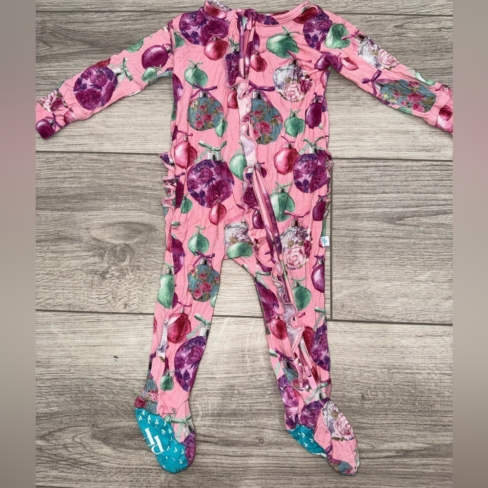 POSH PEANUT Christmas Floral Ornament Ruffle One Piece Sleeper Pajama